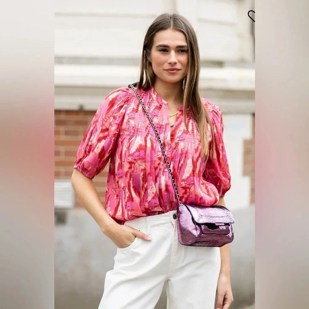 ba&sh Teodor Puff Sleeve Blouse Rose Size 2
